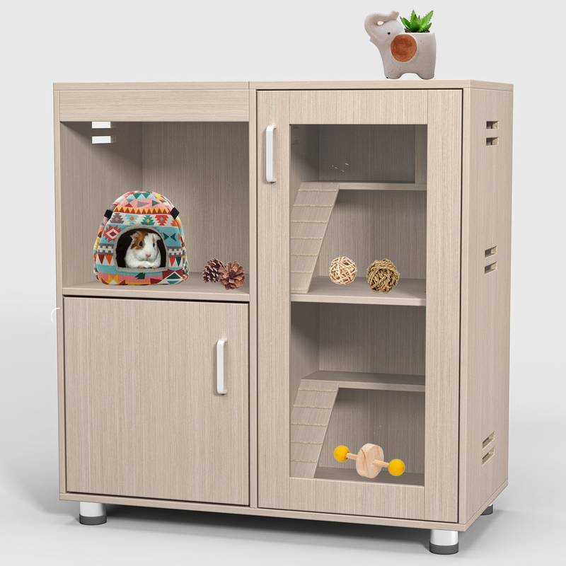 Deluxe 4-Tier Wooden Guinea Pig Cage with Storage & Acrylic Windows