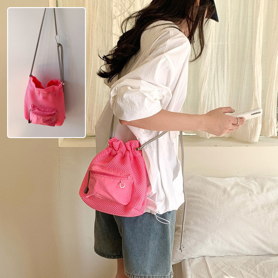 Cute Mini Mesh Drawstring Bucket Bag - Women's Shoulder Bag
