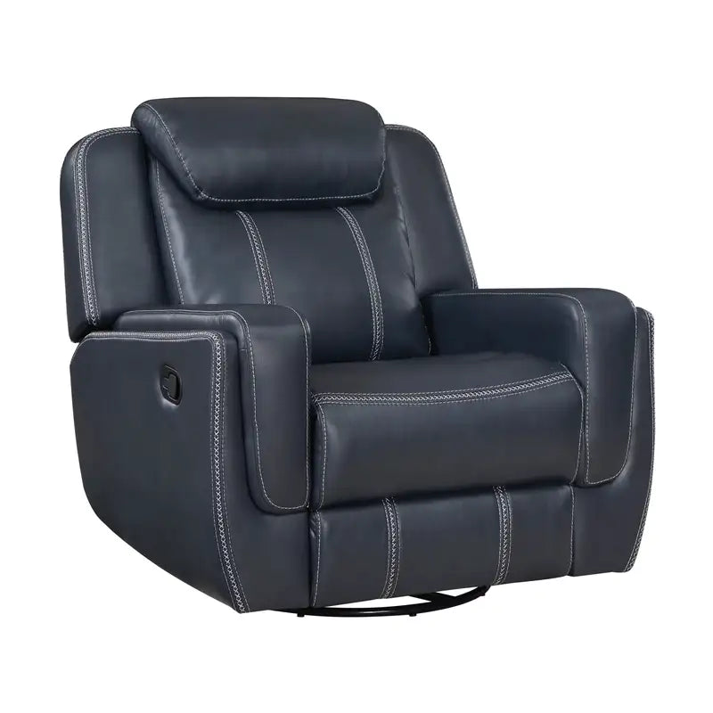 Blue Swivel Glider Recliner Chair - Modern Faux Leather