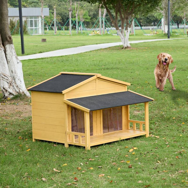 Waterproof Wooden Dog House with Porch - Medium Dogs, Raised Floor & Asphalt Roof