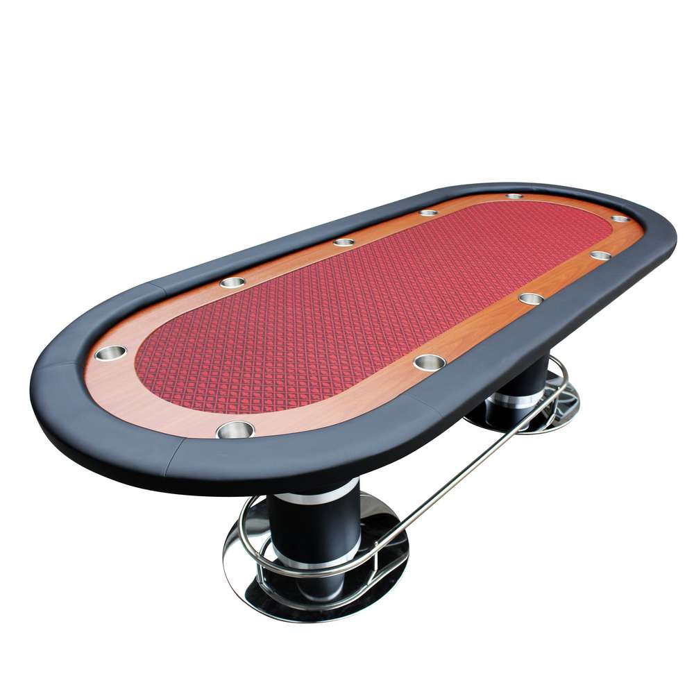10-Player Poker Table - 96" Speed Cloth, Red Felt, Cup Holders