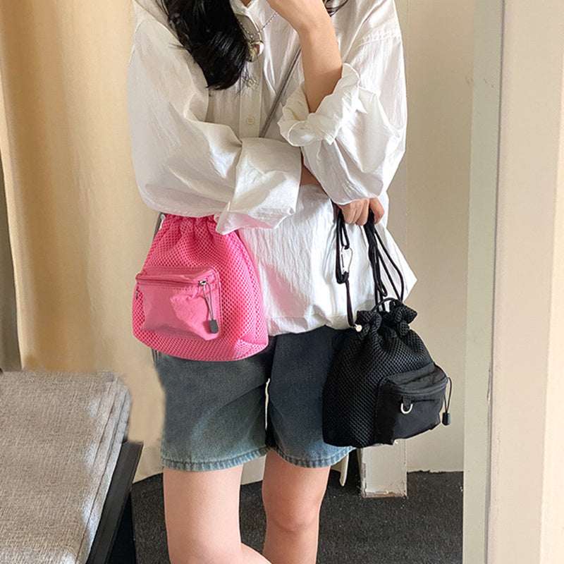 Cute Mini Mesh Drawstring Bucket Bag - Women's Shoulder Bag