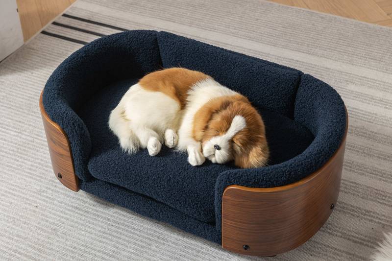 Scandinavian Dog Bed | Elevated Pet Sofa with Walnut Wood & Cashmere