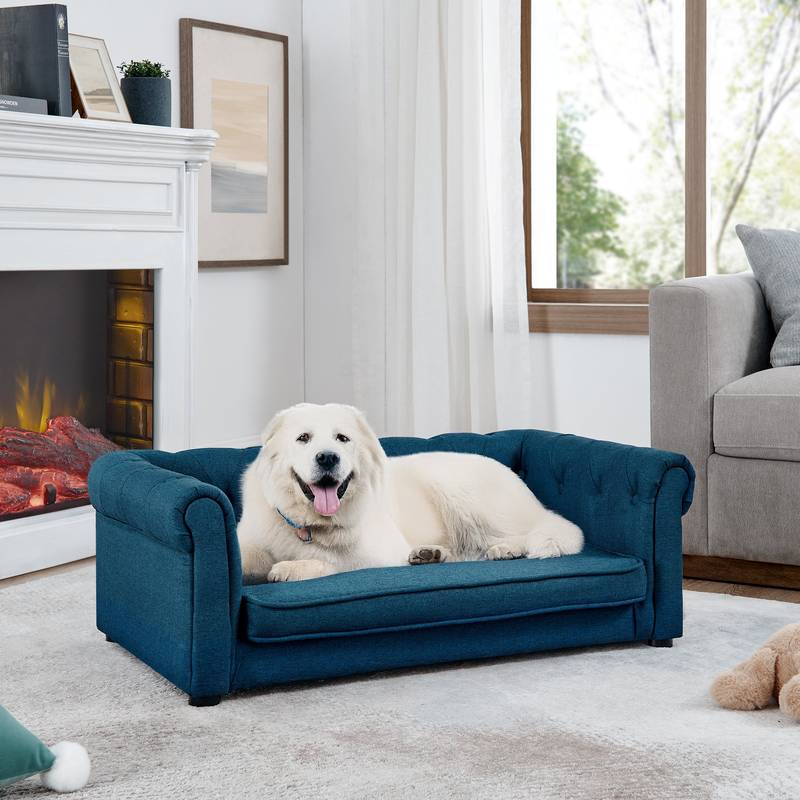Elevated Dog Bed, Large Dog Sofa, Rectangle Pet Bed - Blue