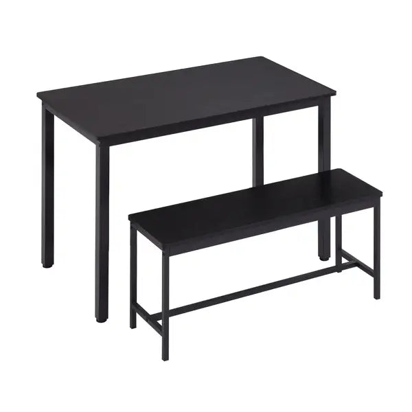 Black Industrial Dining Table Set with 2 Benches - Kitchen, Breakfast, Living Room, Party Room, 43.3"L x 23.6"W x 29.9"H - Minihomy