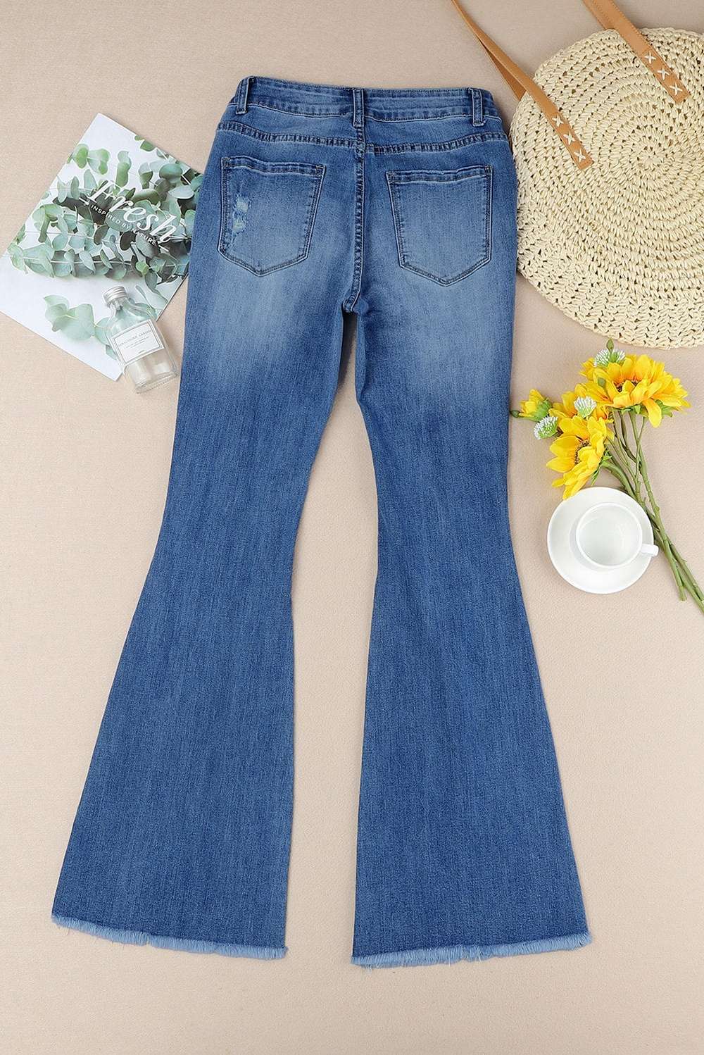 Distressed Frayed Hem Flare Jeans - Minihomy