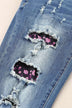 Floral Graphic Patchwork Distressed Jeans with Pockets - Minihomy
