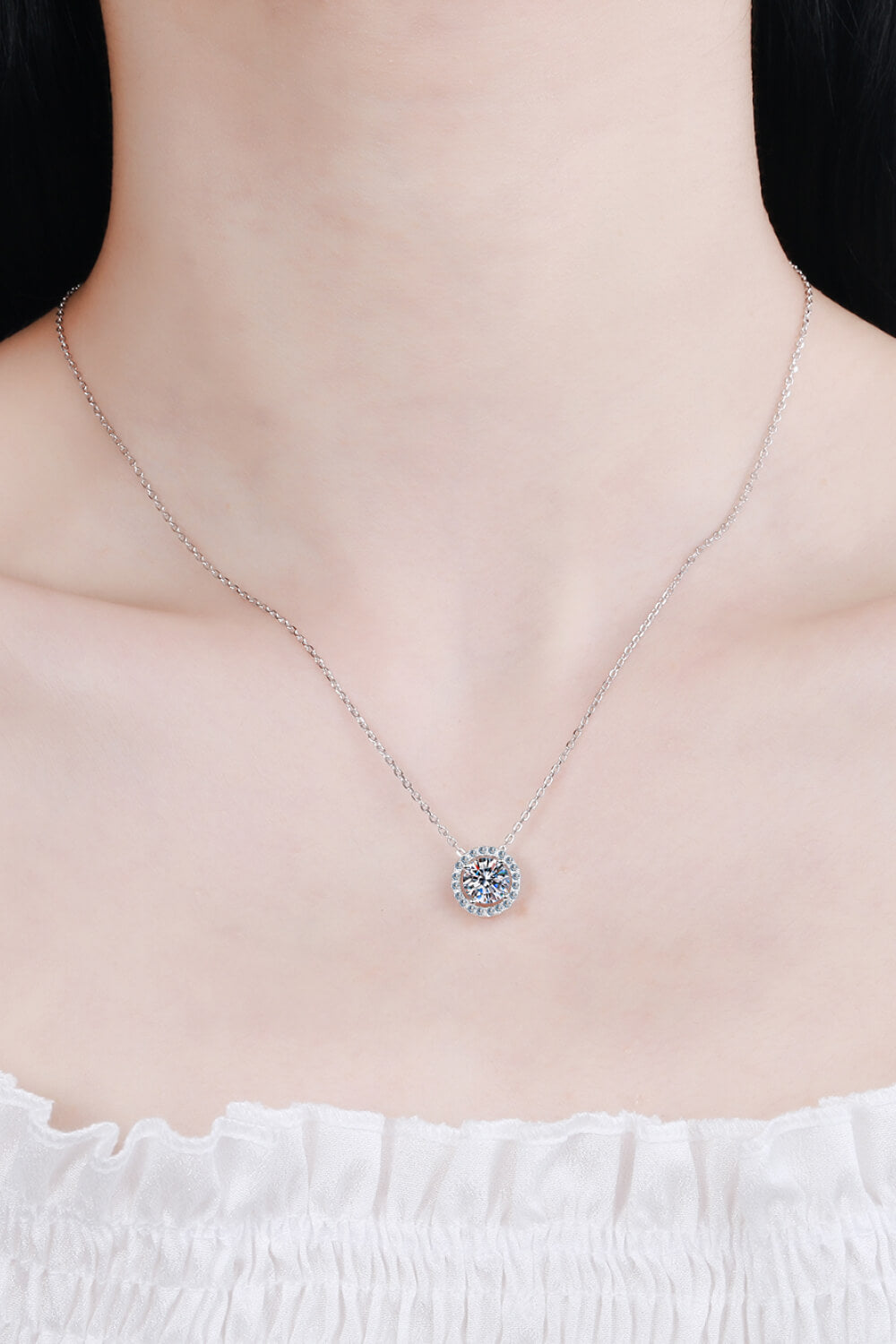 1 Carat Moissanite Round Pendant Chain Necklace - Minihomy
