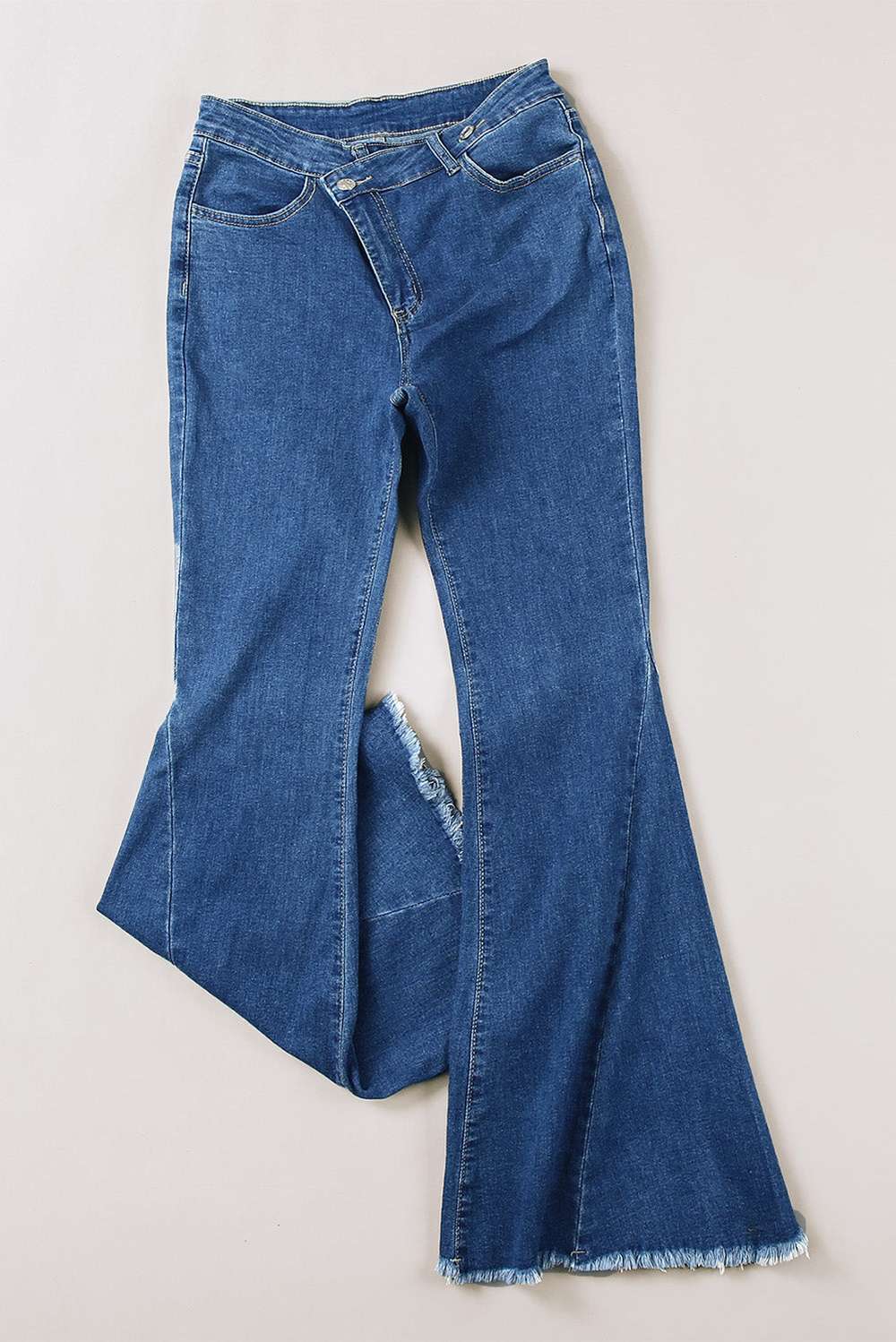 Asymmetrical Raw Hem Bell Bottom Jeans - Minihomy