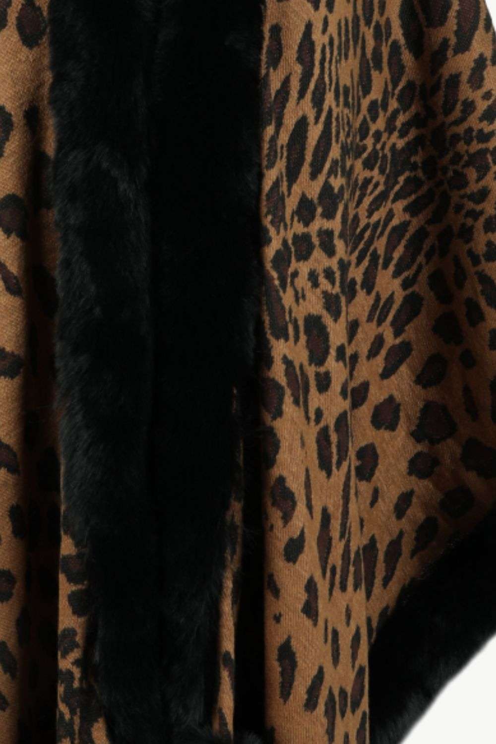 Animal Print Faux Fur Trim Poncho Jacket - Minihomy