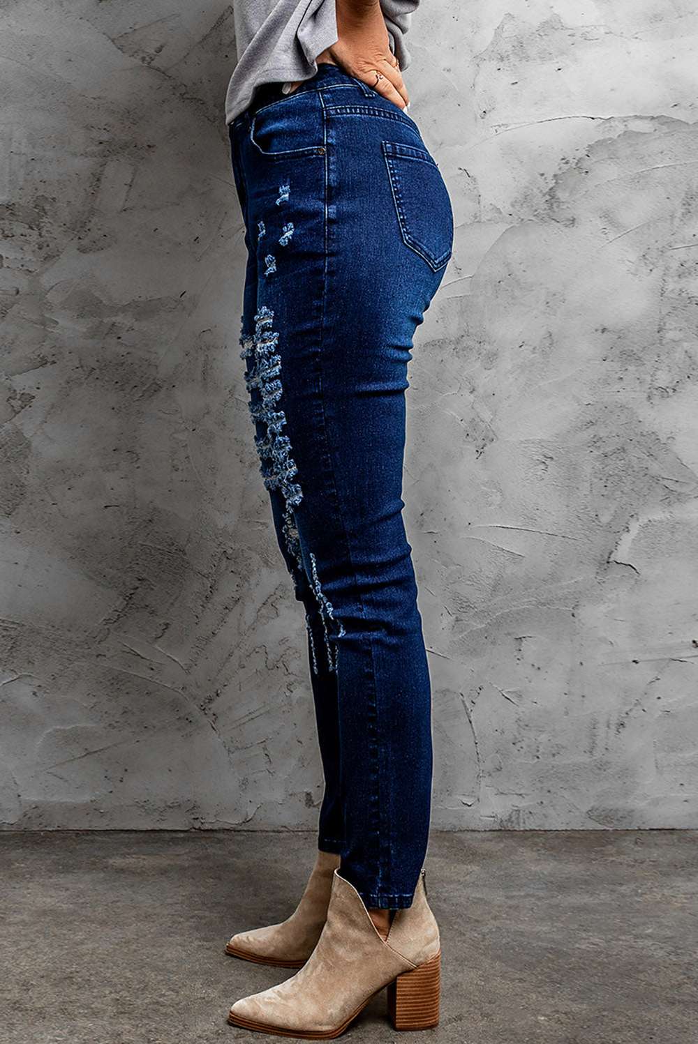 Mid-Rise Waist Distressed Skinny Jeans - Minihomy