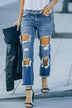 Distressed Frayed Trim Straight Leg Jeans - Minihomy