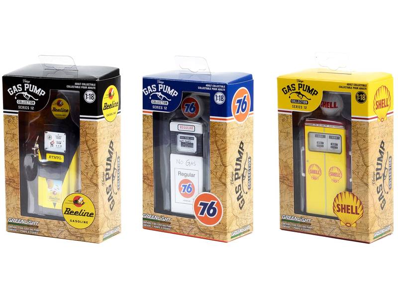 "Vintage Gas Pump" Set of 3 Pumps Series 12 1/18 Diecast Models by Greenlight - Minihomy