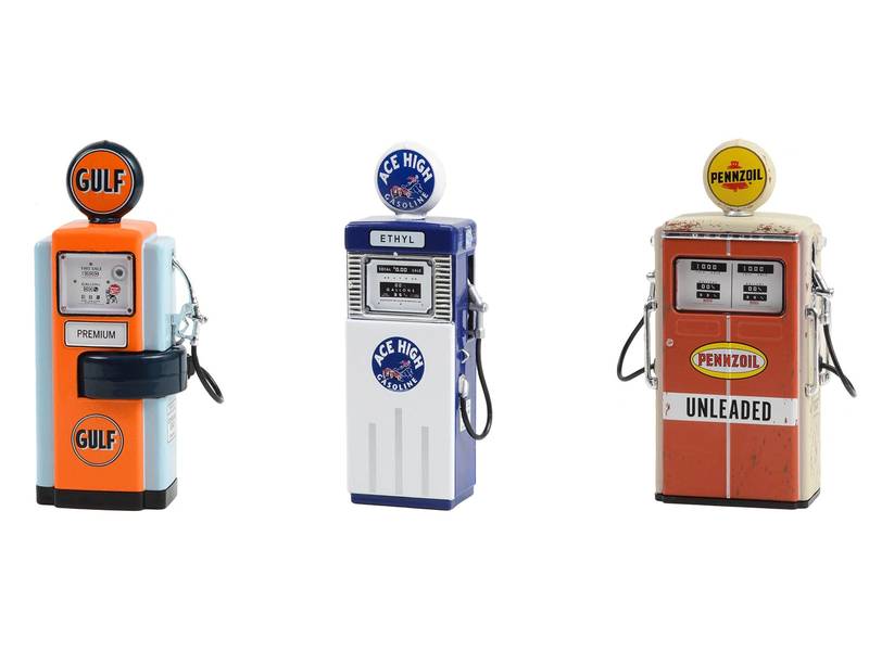 "Vintage Gas Pump" Set of 3 Pumps Series 14 1/18 Diecast Models by Greenlight - Minihomy