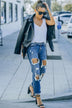 Distressed Frayed Trim Straight Leg Jeans - Minihomy