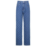 Rhombus Check Textured Straight Jeans