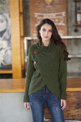 Button Detail Tulip Hem Waffle Knit Sweater - Minihomy