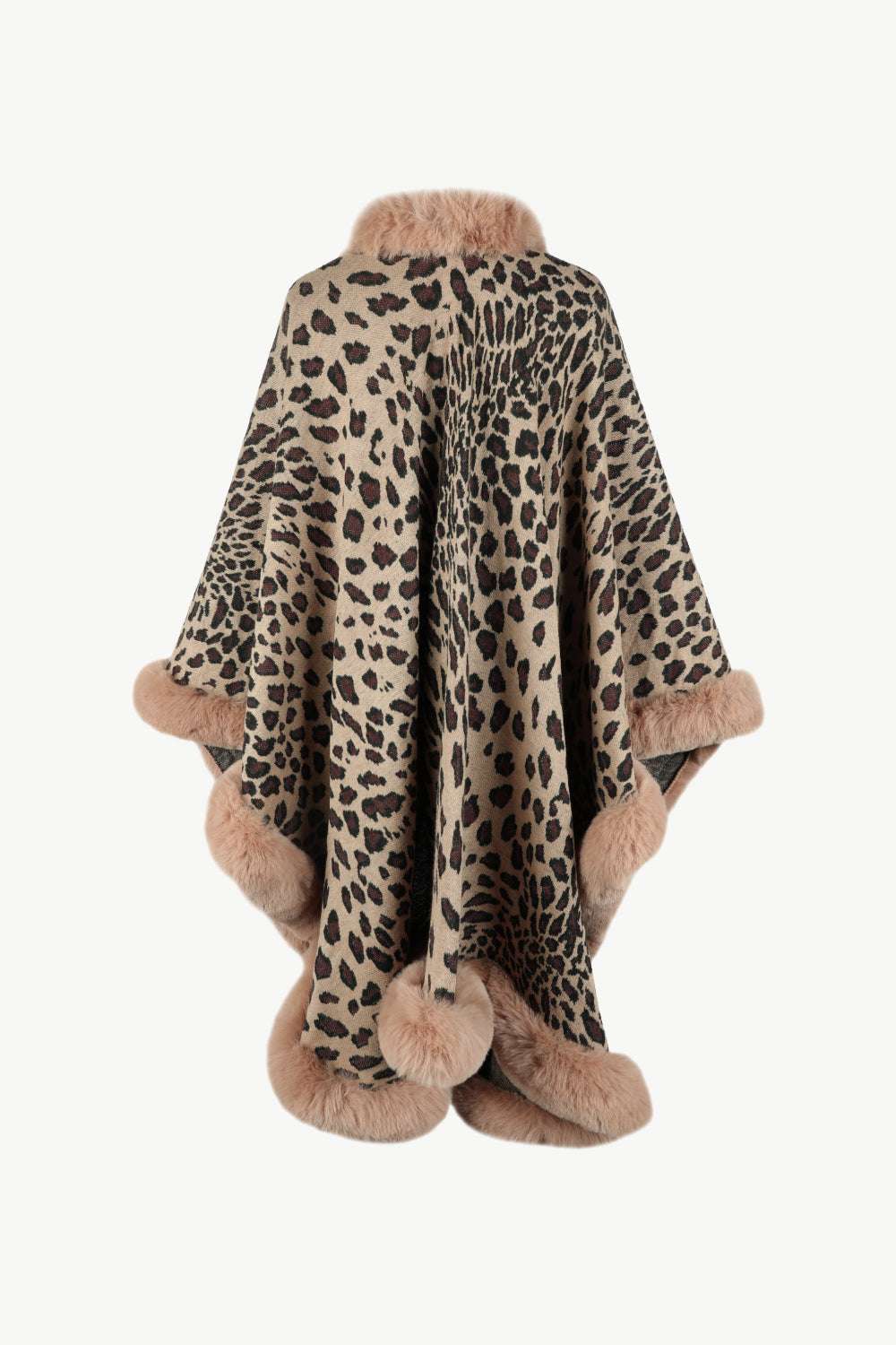 Animal Print Faux Fur Trim Poncho Jacket - Minihomy
