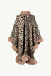 Animal Print Faux Fur Trim Poncho Jacket - Minihomy