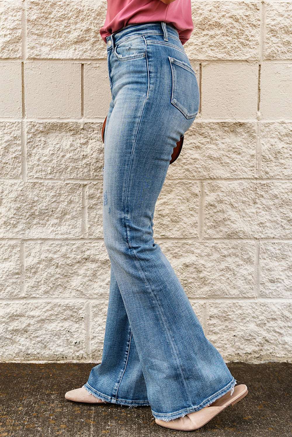High-Rise Waist Distressed Flare Jeans - Minihomy