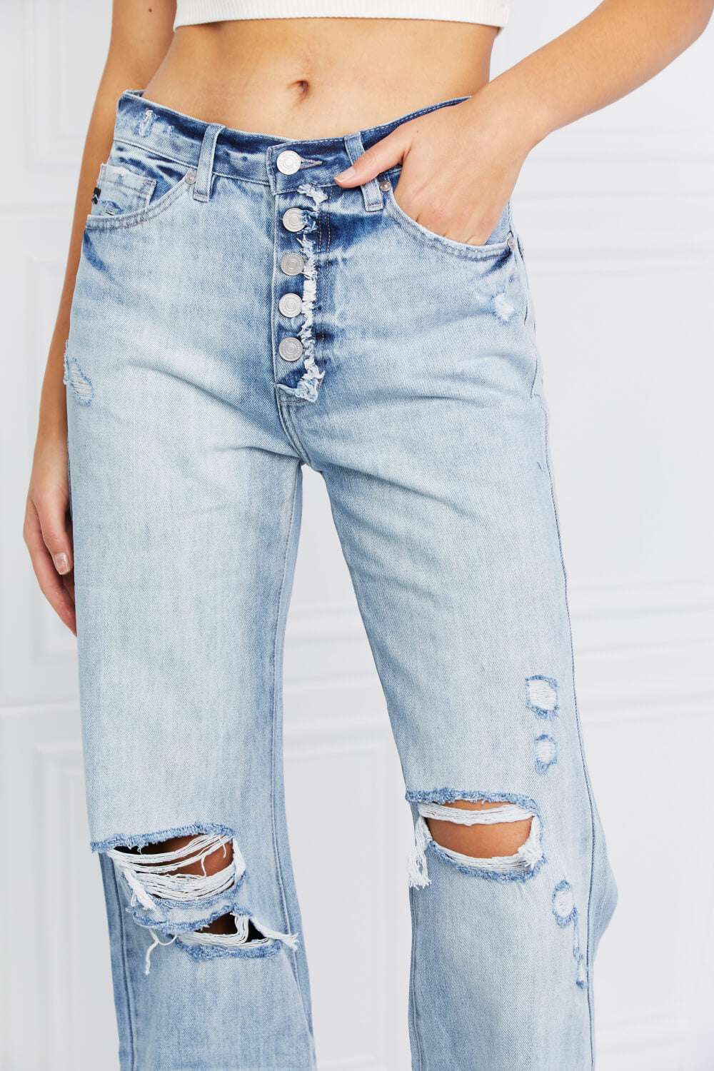 Kancan Button Fly Distressed Raw Hem Straight leg Jeans - Minihomy