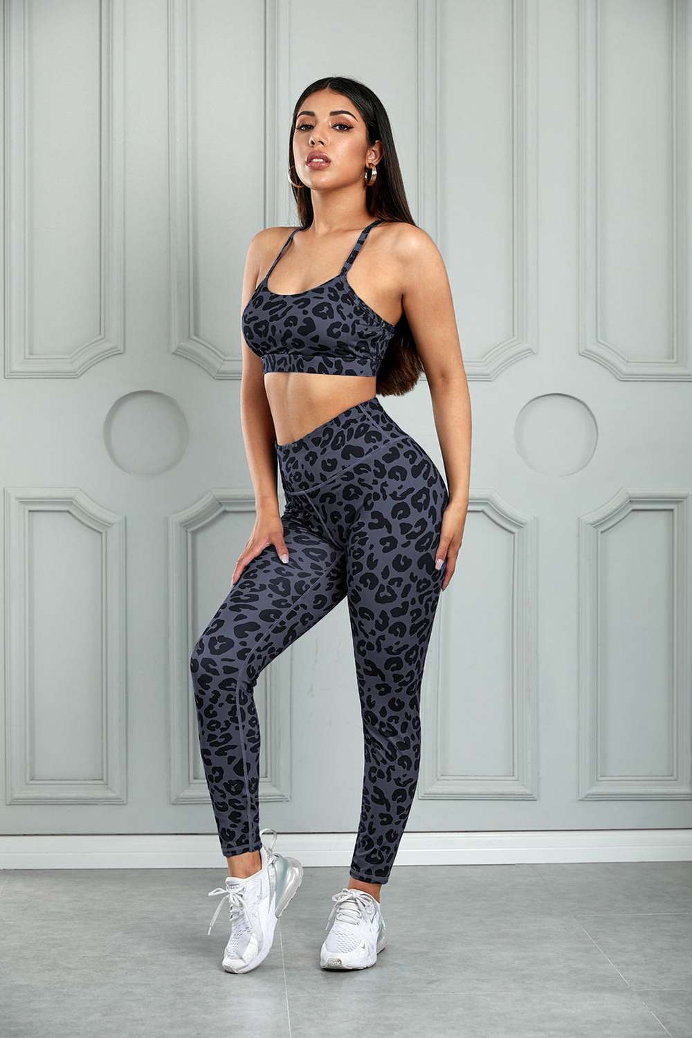 Leopard Cutout Sports Bra and Leggings Set - Minihomy