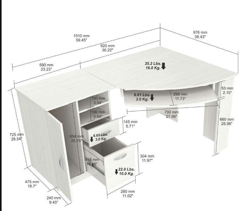 59" White Mirrored Computer Desk With Two Drawers - Minihomy
