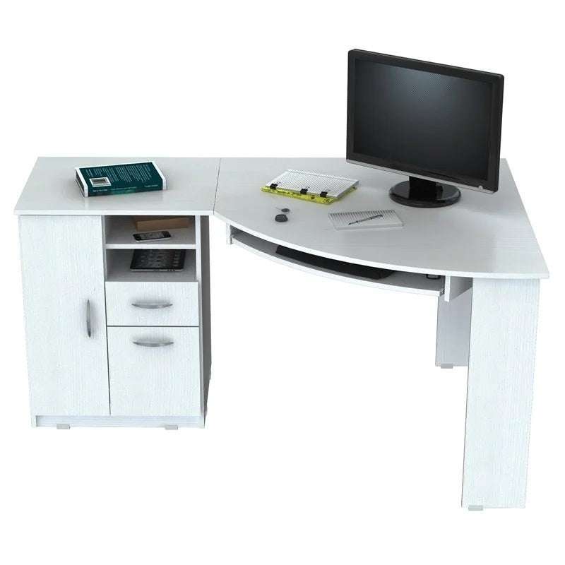 59" White Mirrored Computer Desk With Two Drawers - Minihomy