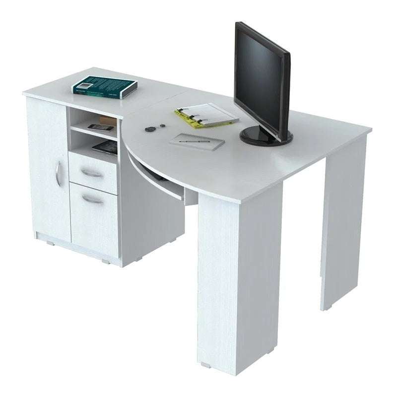 59" White Mirrored Computer Desk With Two Drawers - Minihomy