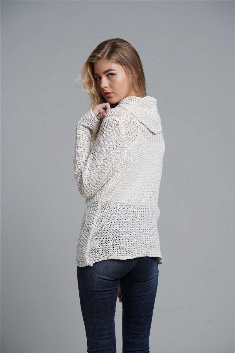Button Detail Tulip Hem Waffle Knit Sweater - Minihomy