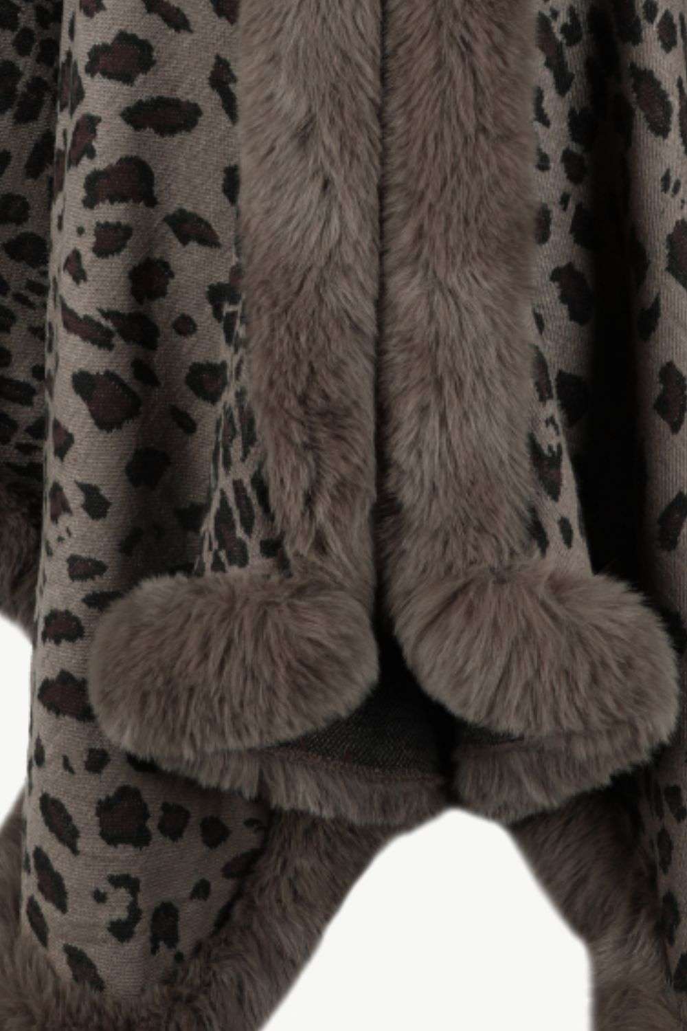 Animal Print Faux Fur Trim Poncho Jacket - Minihomy