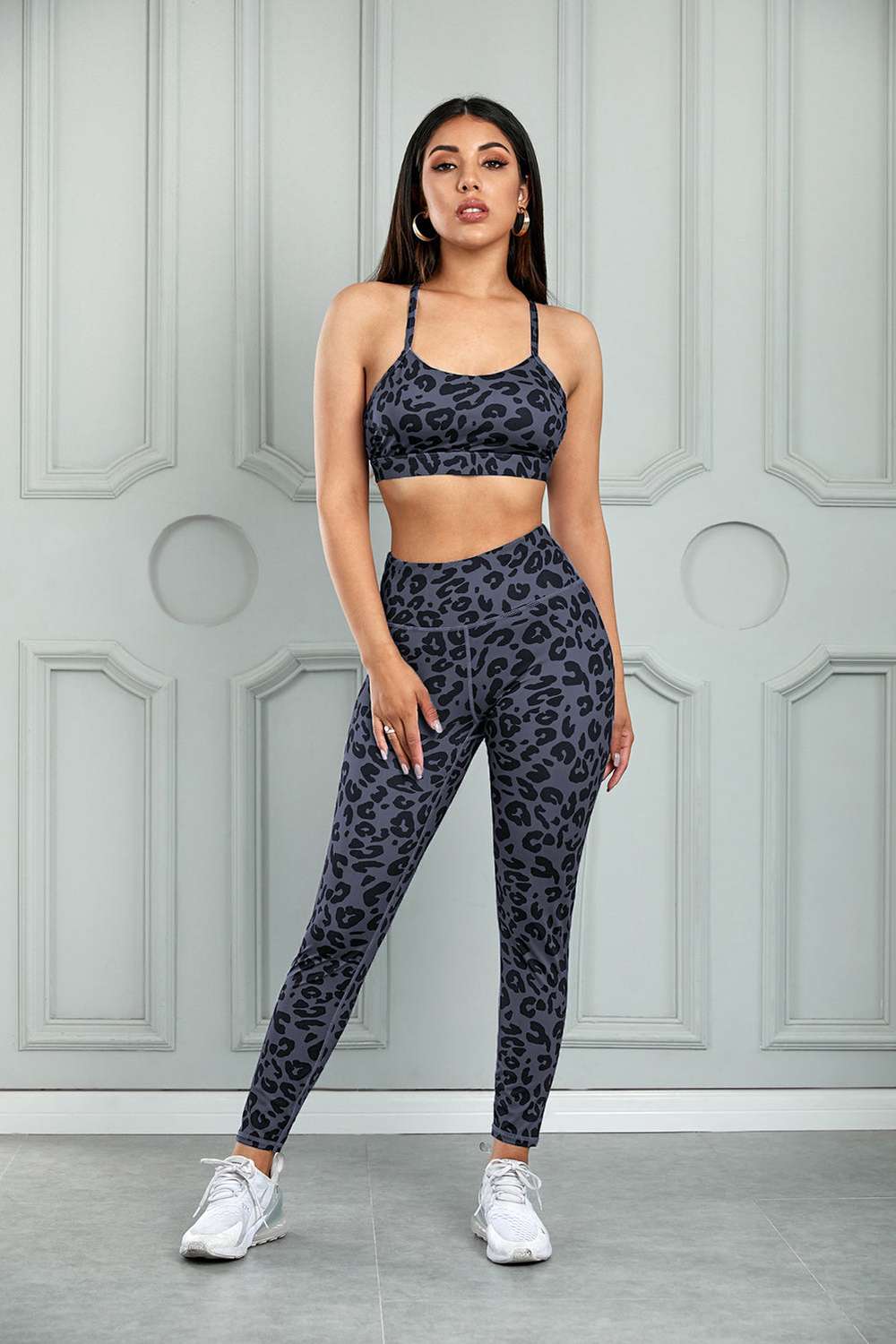 Leopard Cutout Sports Bra and Leggings Set - Minihomy