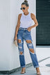 Distressed Frayed Trim Straight Leg Jeans - Minihomy