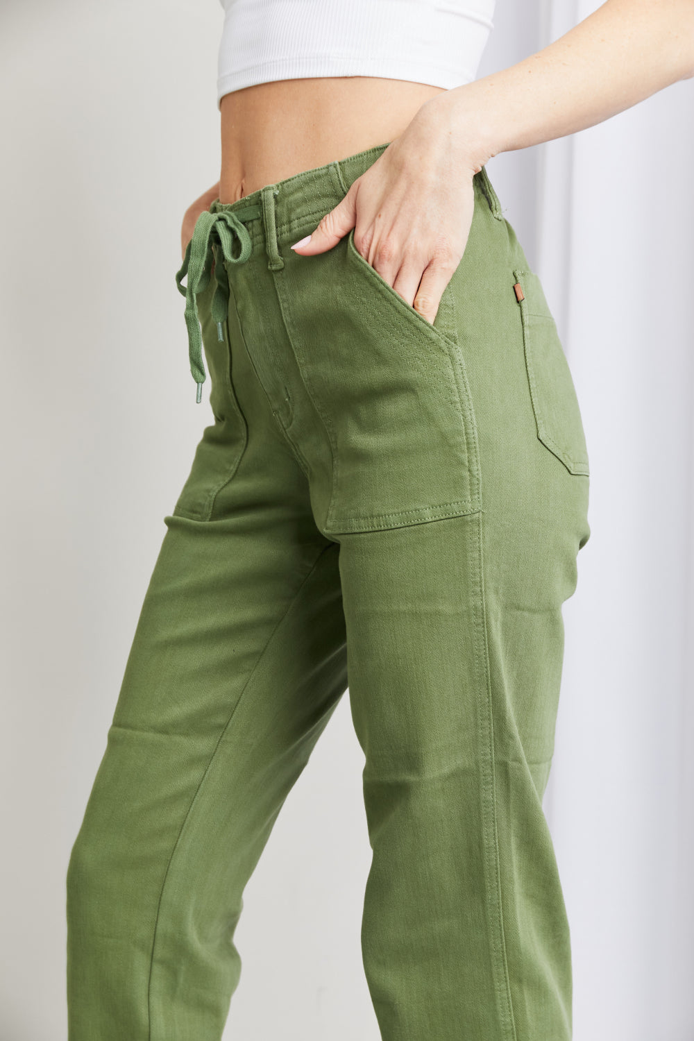 Judy Blue Full Size Drawstring Waist Pocket Jeans - Minihomy