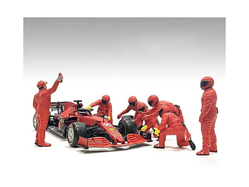 Formula One F1 Pit Crew 7 Figure Set Team Red Release III for 1/43 Scale Models by American Diorama - Minihomy