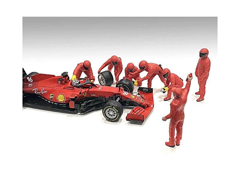 Formula One F1 Pit Crew 7 Figure Set Team Red Release III for 1/43 Scale Models by American Diorama - Minihomy