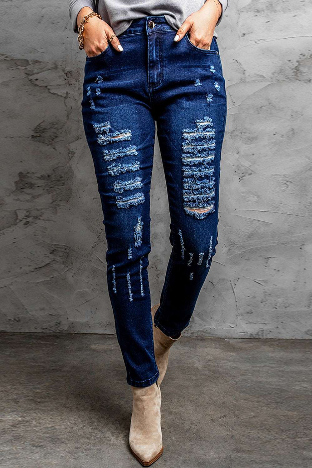 Mid-Rise Waist Distressed Skinny Jeans - Minihomy