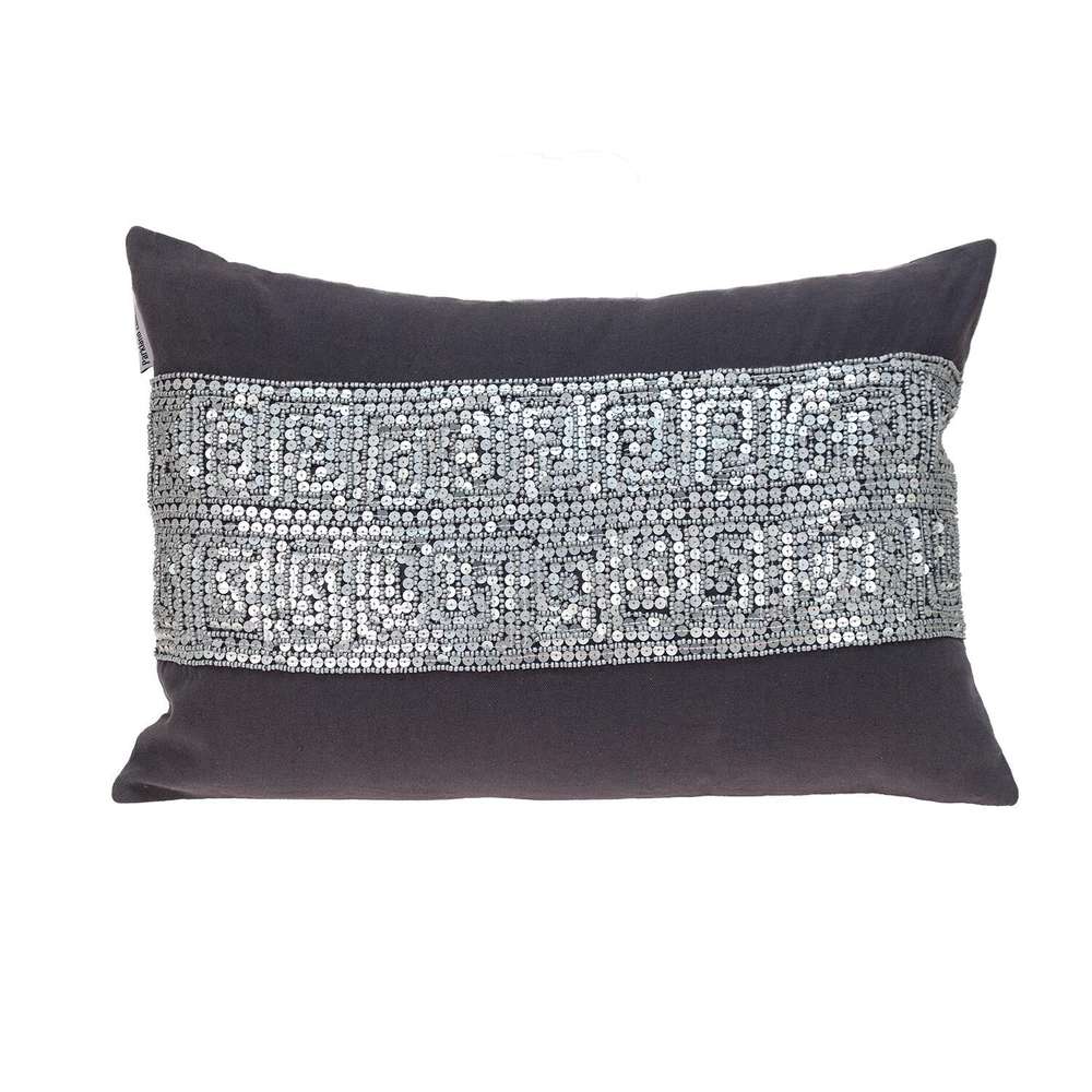 Glam Gray with Silver Sequins Lumbar Throw Pillow - Minihomy