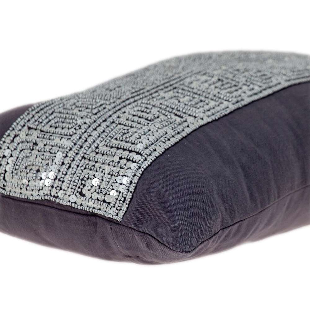 Glam Gray with Silver Sequins Lumbar Throw Pillow - Minihomy