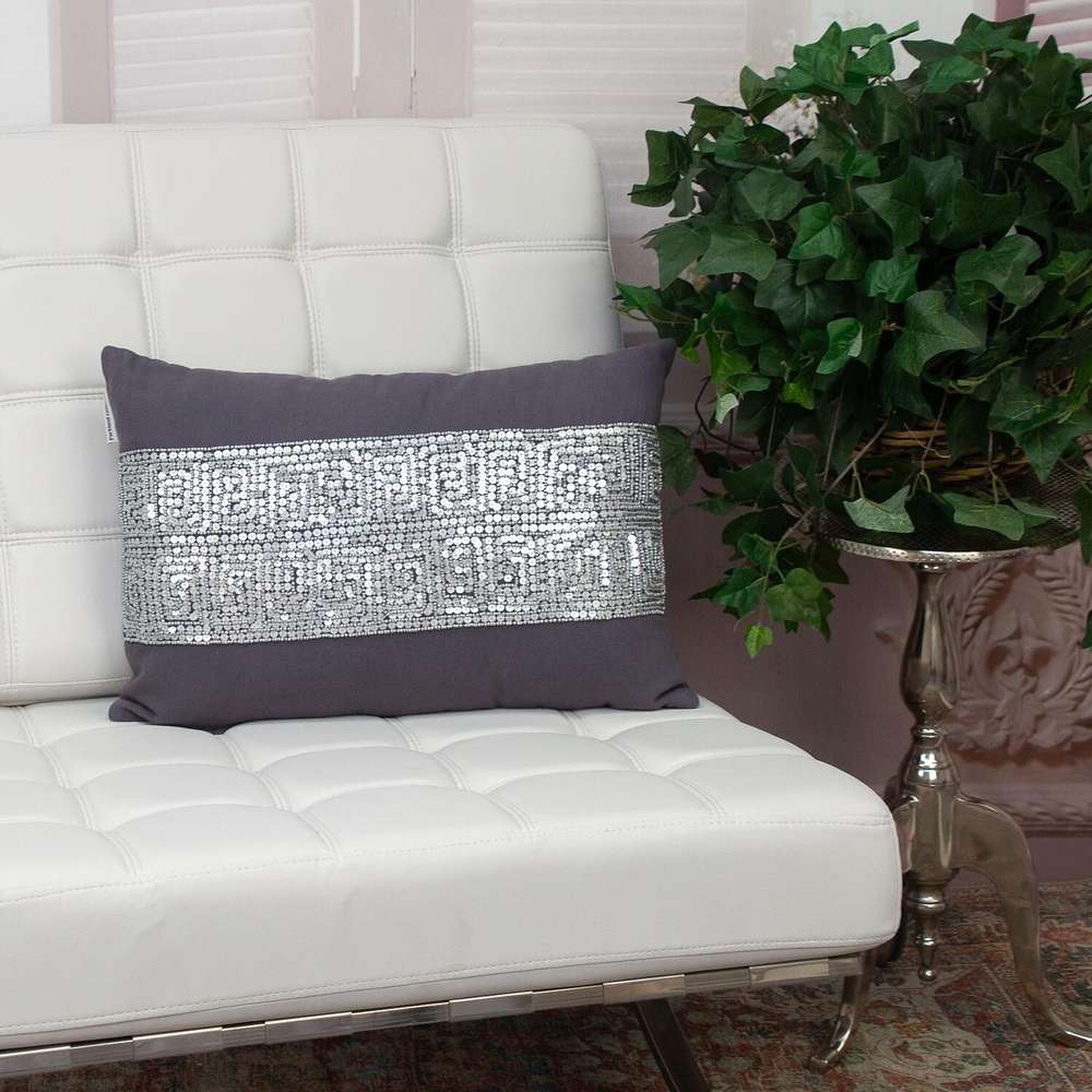 Glam Gray with Silver Sequins Lumbar Throw Pillow - Minihomy