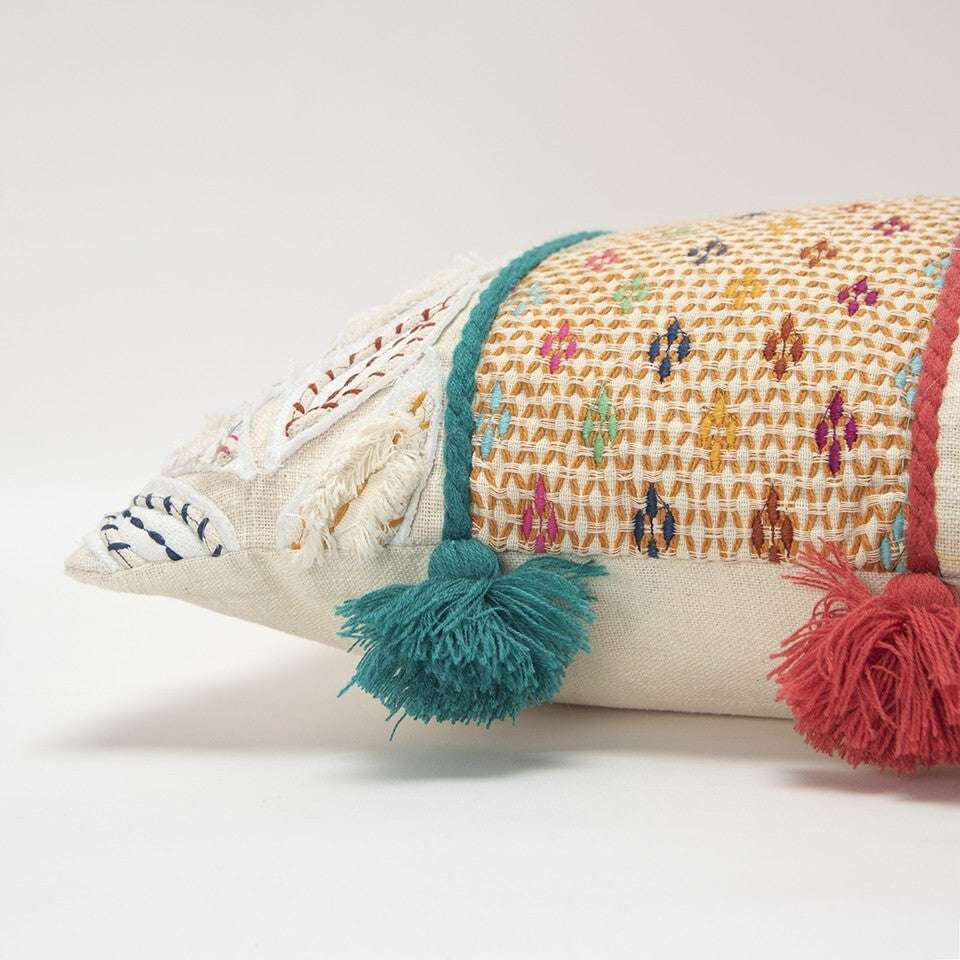 Multicolored Ornate Panel Lumbar Pillow - Minihomy