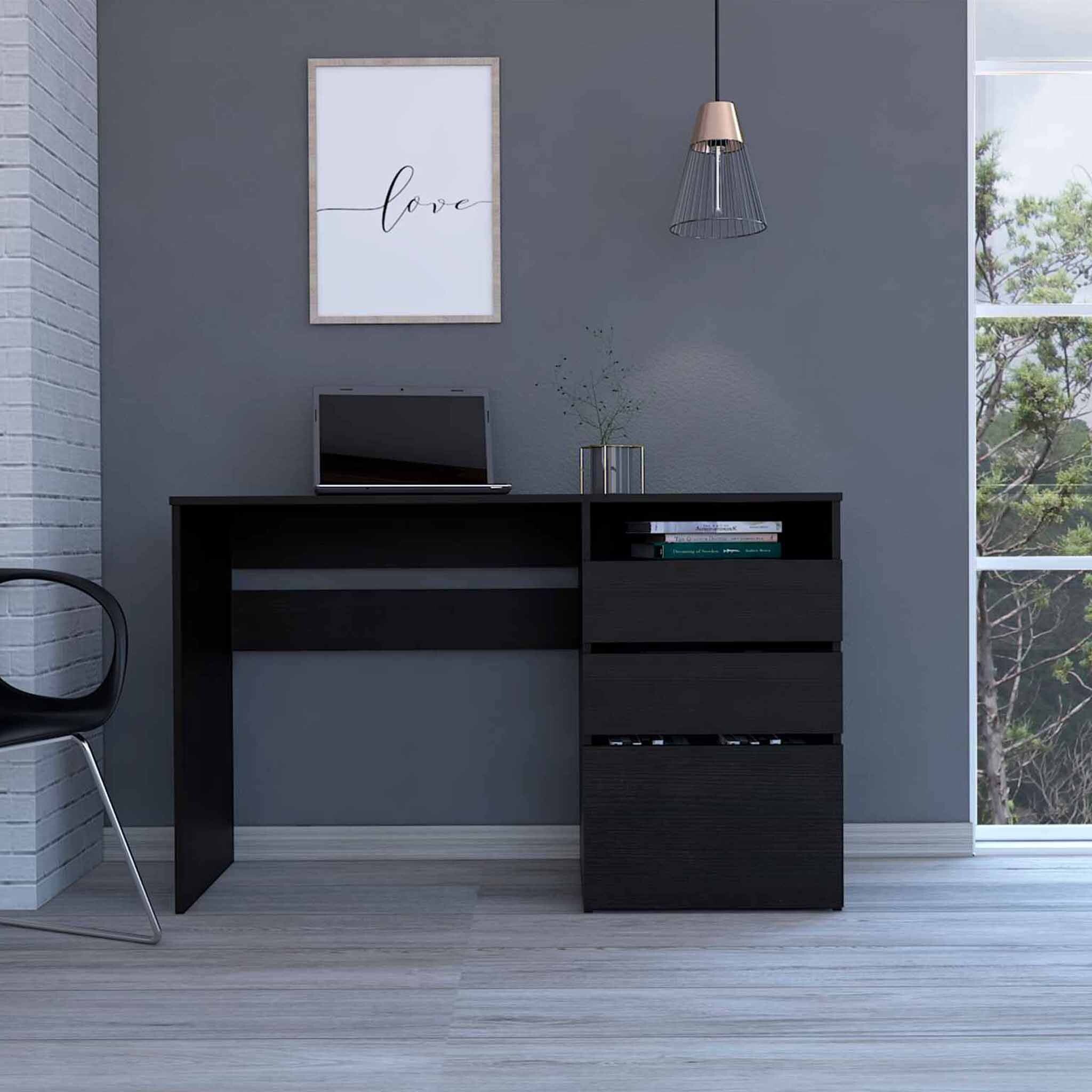 47" Black Computer Desk With Three Drawers - Minihomy