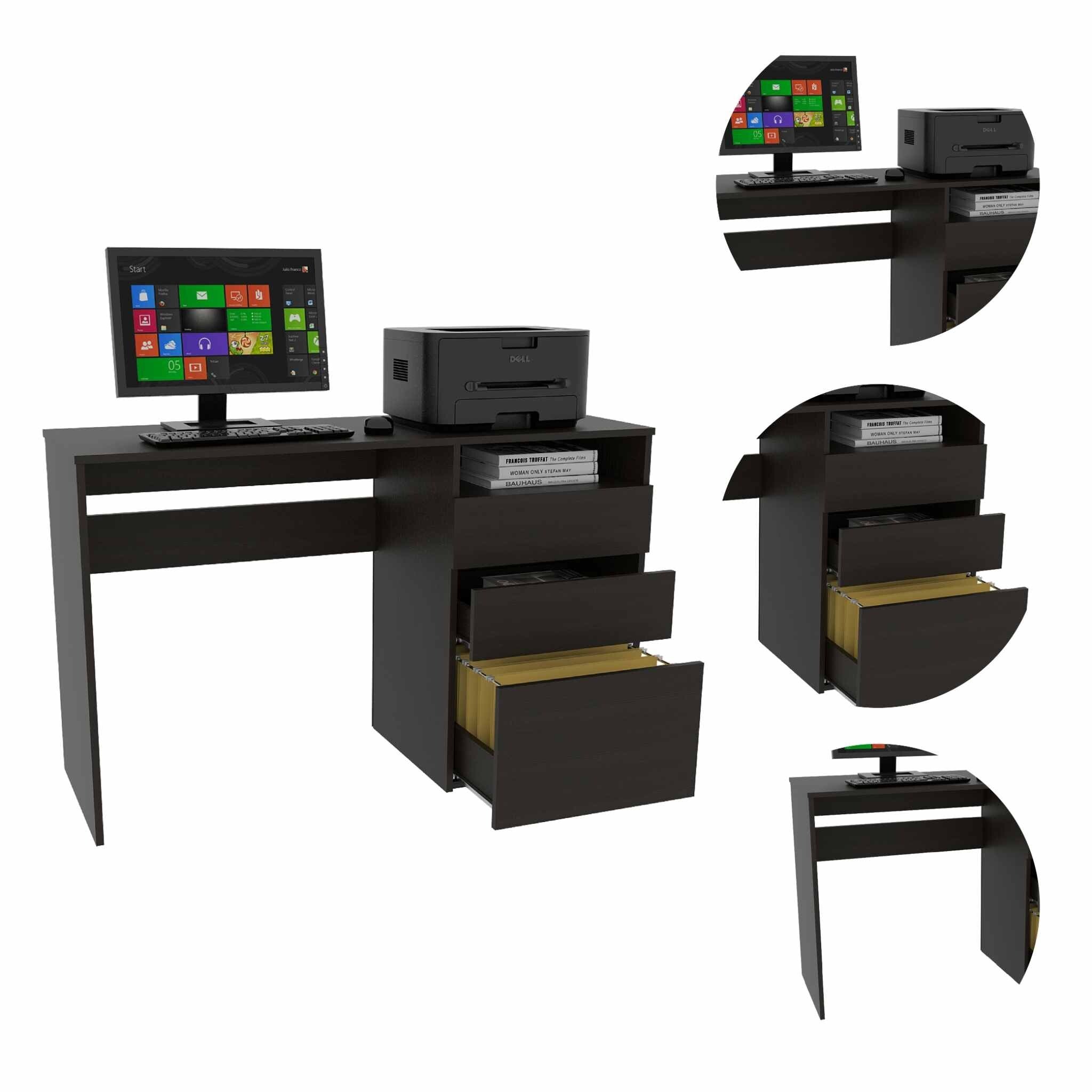 47" Black Computer Desk With Three Drawers - Minihomy