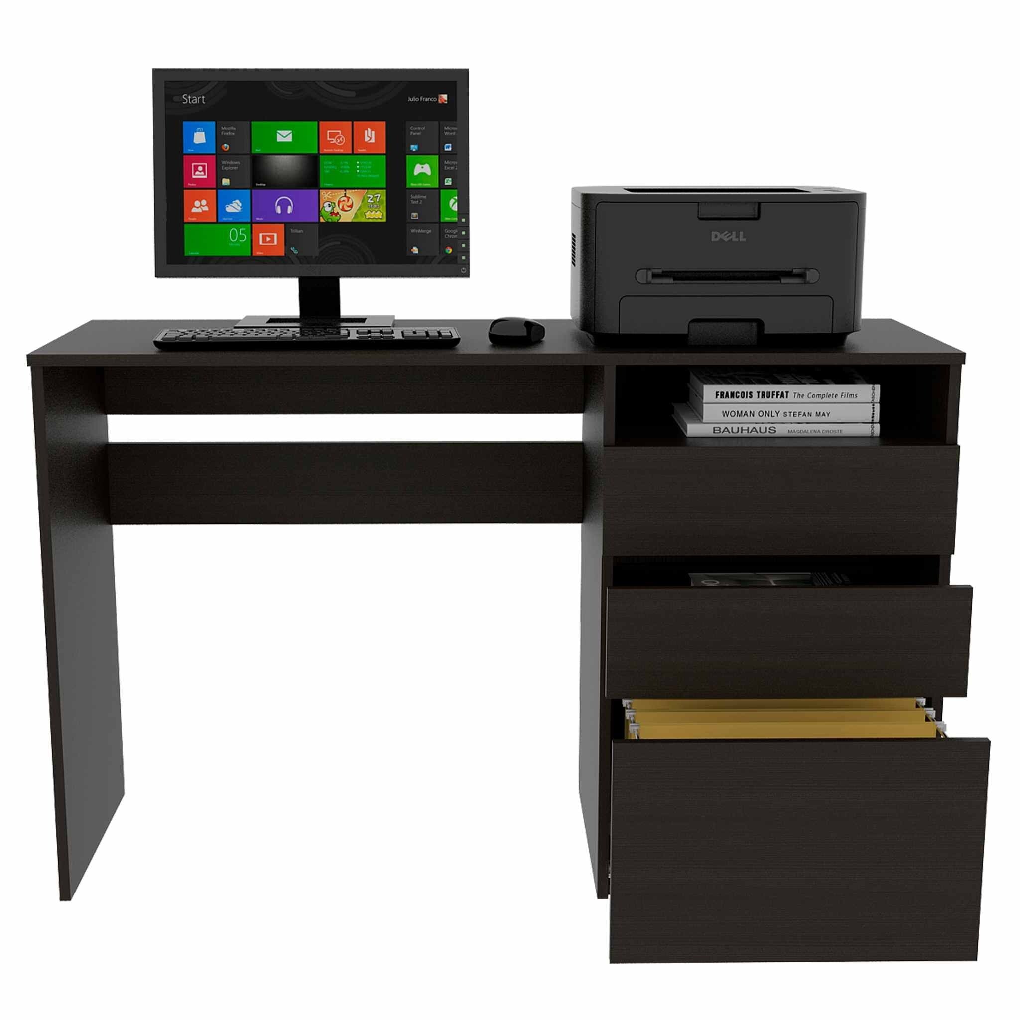 47" Black Computer Desk With Three Drawers - Minihomy