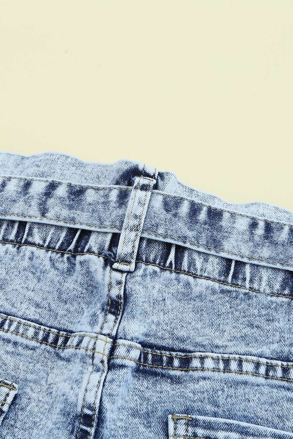 Acid Wash Belted Button Fly Distressed Jeans - Minihomy