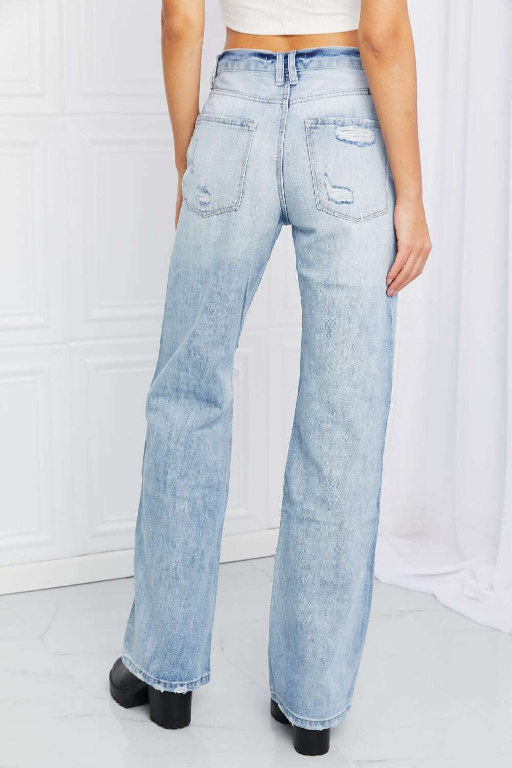 Kancan Button Fly Distressed Raw Hem Straight leg Jeans - Minihomy