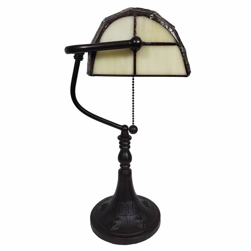 16" Tiffany Style Brown and Orange Banker Desk Lamp - Minihomy