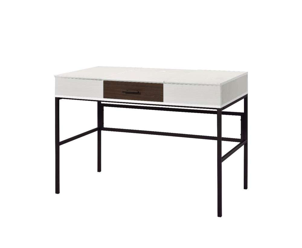 42" White Natural Wood and Black Rectangular Writing Desk with USB - Minihomy