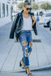 Distressed Frayed Trim Straight Leg Jeans - Minihomy