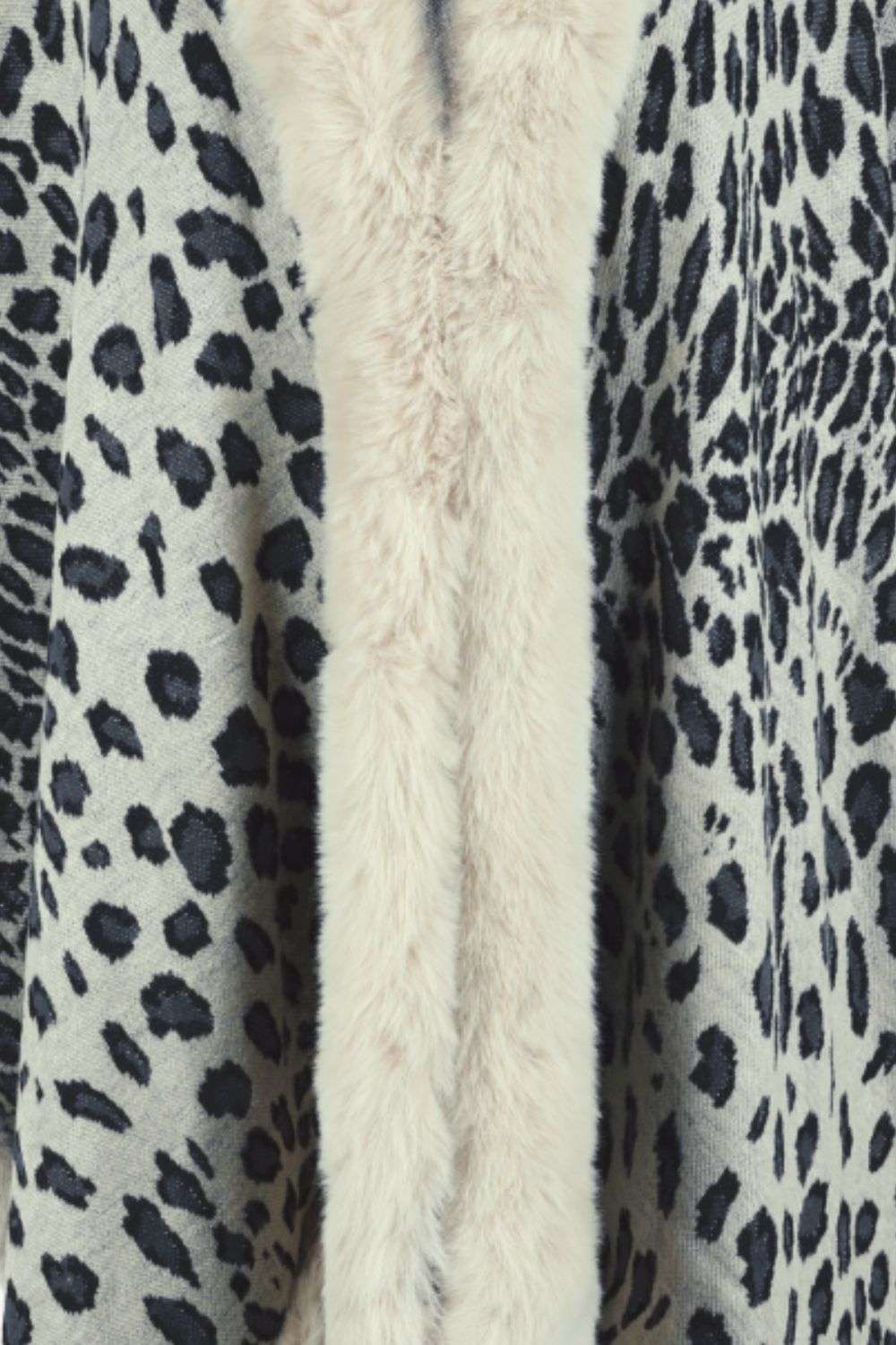 Animal Print Faux Fur Trim Poncho Jacket - Minihomy